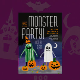 Cute Halloween Nattmonster Pumpkin Paint Party Inbjudningar