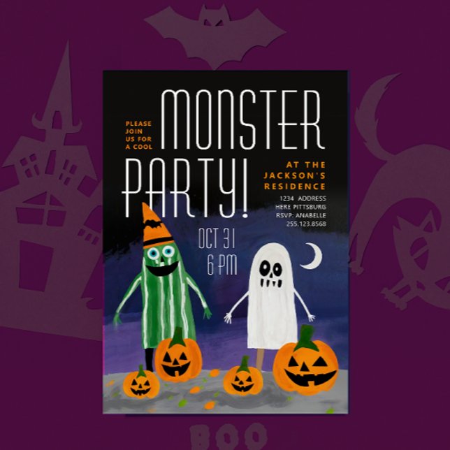 Cute Halloween Nattmonster Pumpkin Paint Party Inbjudningar (Skapare uppladdad)