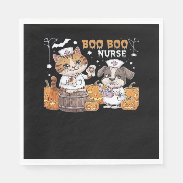 Cute Halloween Nurse Cat och Hund med Pumpkins Cla Pappersservett (Framsidan)