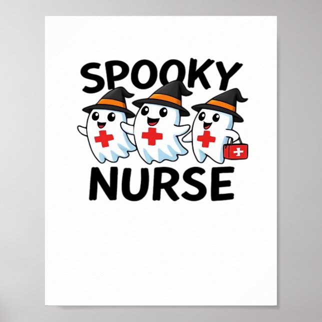 Cute Halloween Nurse Spöken Tecknad Classic T-Shir Poster (Framsidan)