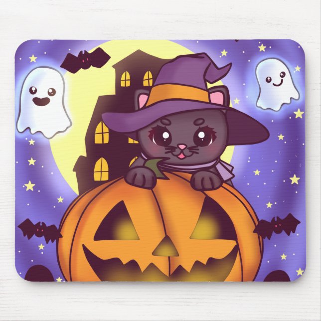 Cute Halloween Oktober Witch Cat Musmatta (Framsidan)