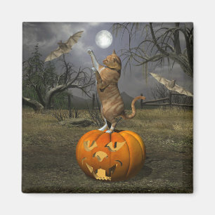 Cute Halloween Orange Cat Bating Fladdermus Magnet