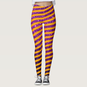 Cute Halloween Orange Lila Glitter strimlad Leggings