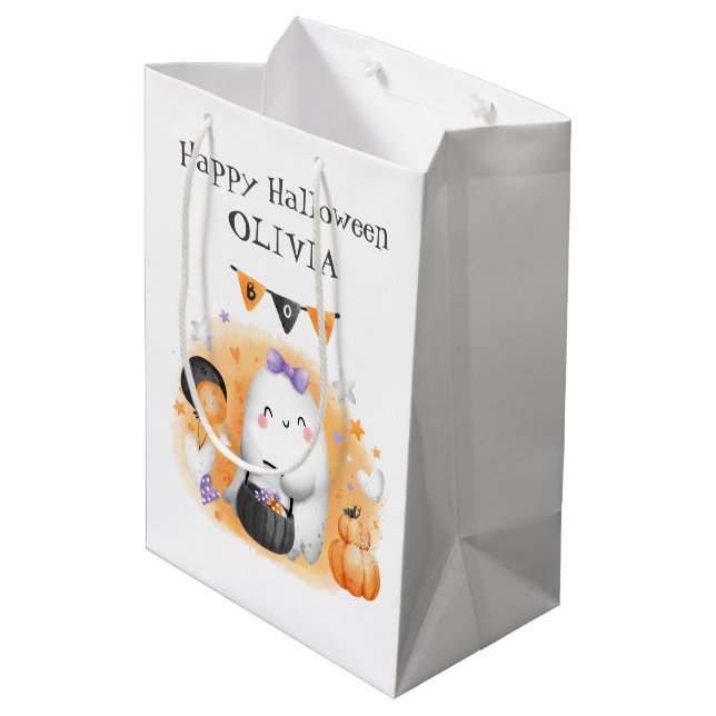 Cute Halloween Orange Little Boo Girl Gift Bag (Baksidan Vinklad)