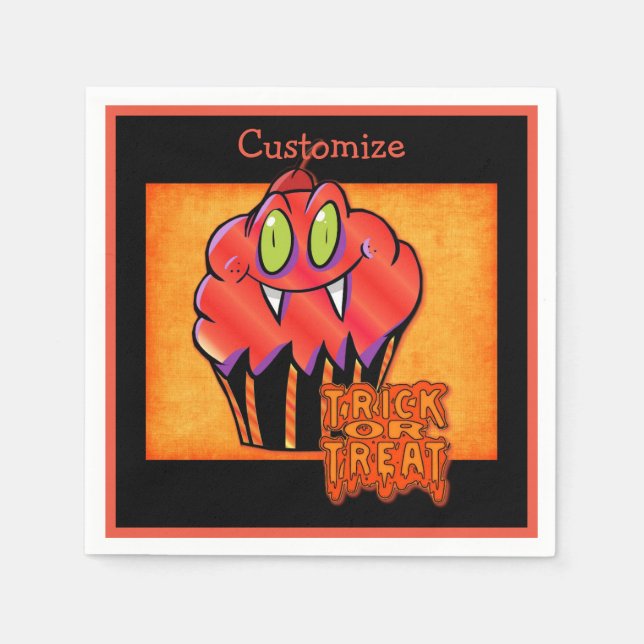 Cute Halloween Orange Vampire Cupkaka Napkins Pappersservett (Framsidan)