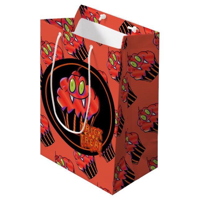 Cute Halloween Orange Vampire Cuptårta Gift Bag 2 (Framsidan Vinklad)