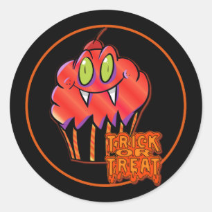 Cute Halloween-Orangen Vampire Cuptårtor Stickers Runt Klistermärke