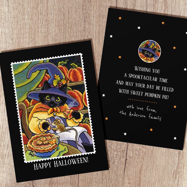 Cute Halloween Paj Witch Black Cat Mouse-Roligt, p Kort (Skapare uppladdad)