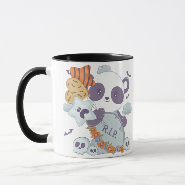 Cute Halloween Panda RIP Grave Skull Halloween Mug Mugg (Vänster)