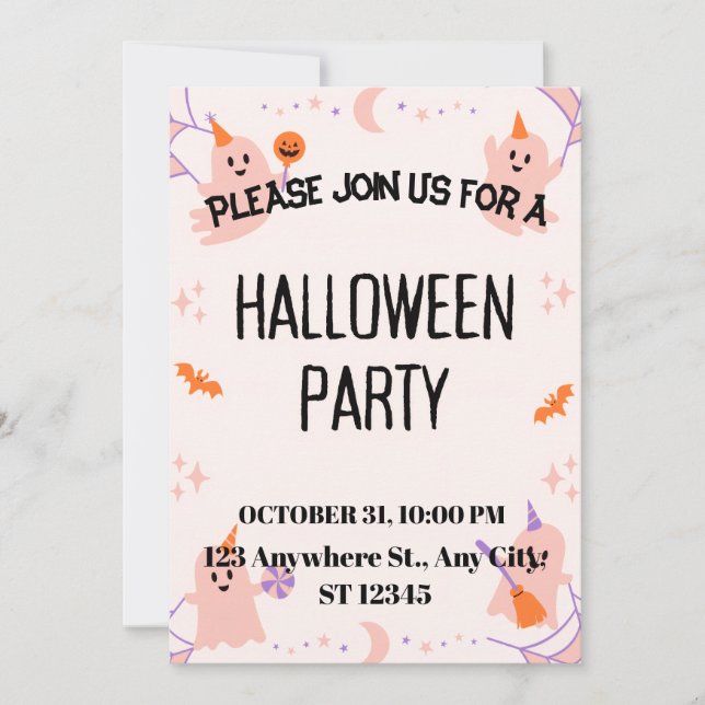 Cute Halloween Party Invitation Spara Datumet (Framsida)