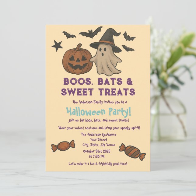Cute Halloween - Pastel Pumpkin & Candy Party Inbjudningar (Stående Fram)