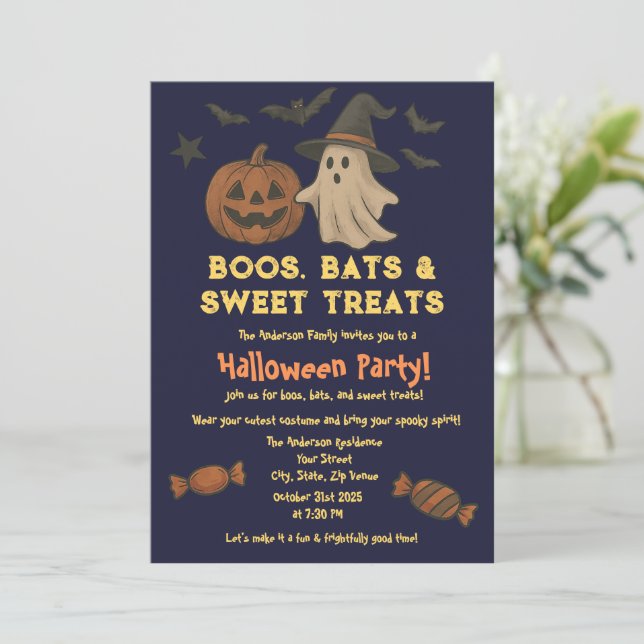 Cute Halloween - Pastel Pumpkin & Candy Party Inbjudningar (Stående Fram)