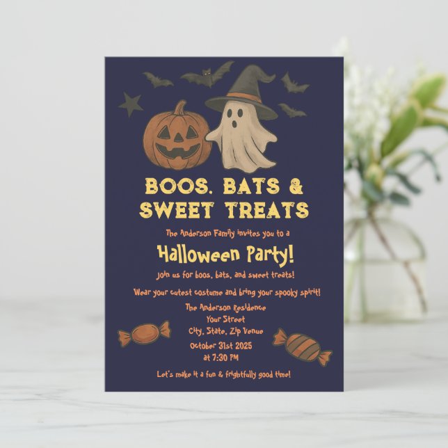 Cute Halloween - Pastel Pumpkin & Candy Party Inbjudningar (Stående Fram)