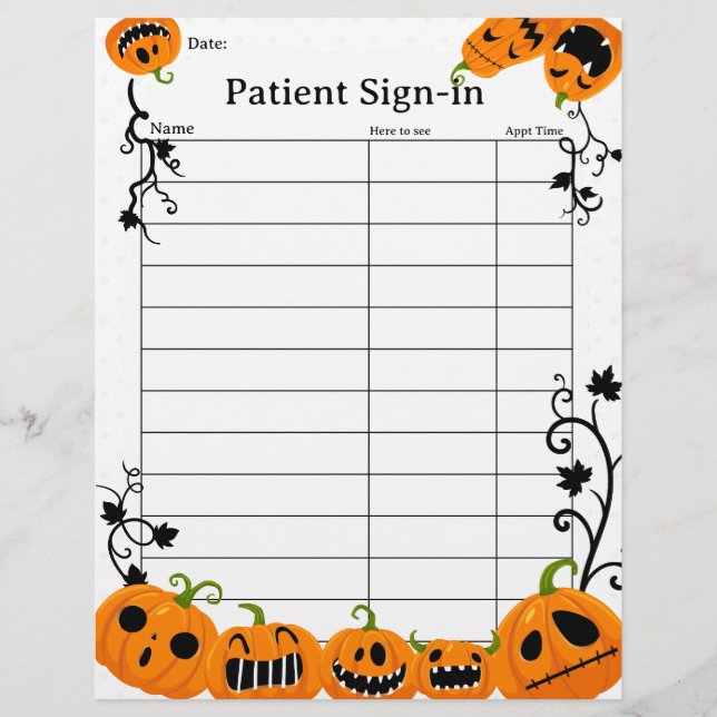 Cute Halloween Patient Möte Sign-In Lakan Brevhuvud (Framsida)