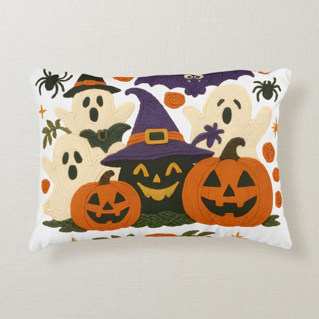 Cute Halloween Pillow - Adworthy Spöken, Pumpkins Prydnadskudde (Framsidan)