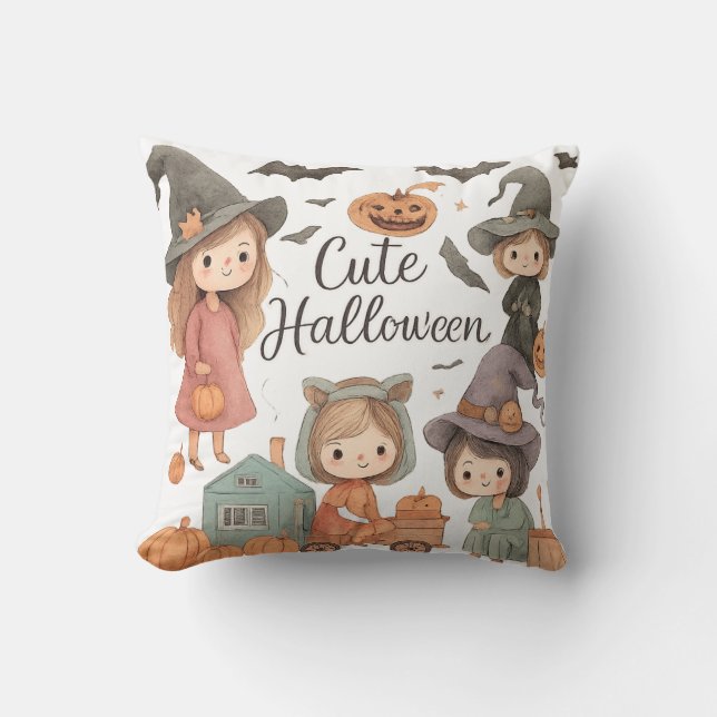 Cute Halloween Pillow - Bear Witch Mummy Tecknad D Kudde (Framsida)
