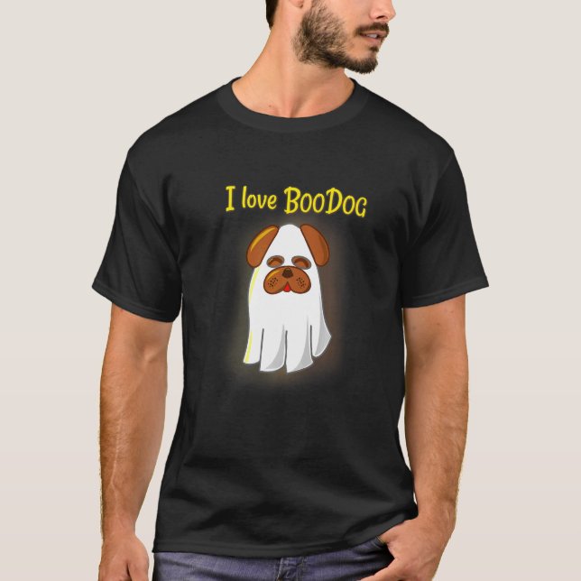 Cute Halloween Pug in Ghost Costume T Shirt (Framsida)