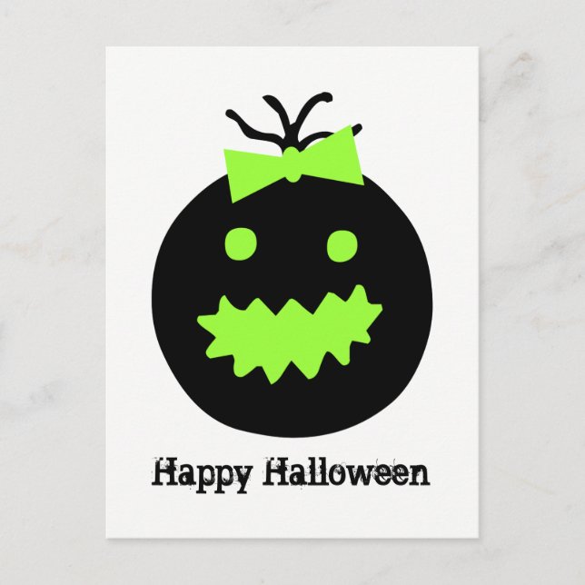 Cute Halloween-pumpa med båge Vykort (Framsida)