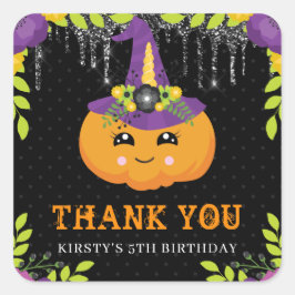 Cute Halloween Pumpkin Blommigt Birthday Fyrkantigt Klistermärke