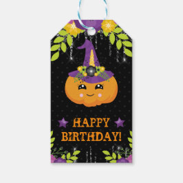 Cute Halloween Pumpkin Blommigt Birthday Presentetikett