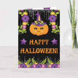 Cute Halloween Pumpkin Blommigt Hälsning Kort