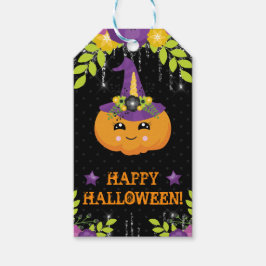 Cute Halloween Pumpkin-Blommigt Presentetikett