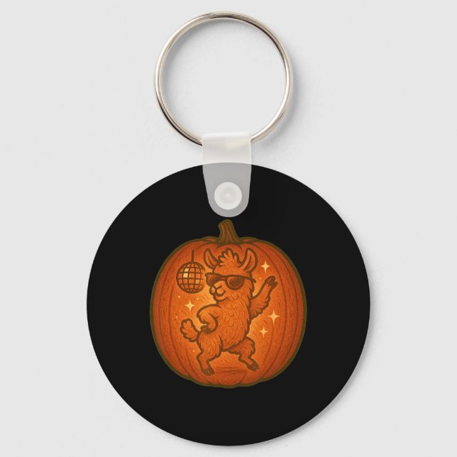 Cute Halloween Pumpkin Dancing Llama Spooky Fall S Nyckelring (Framsida)