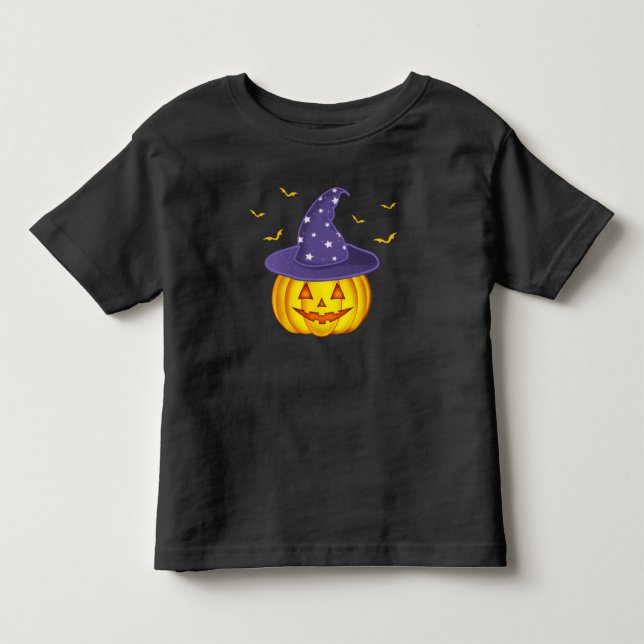 Cute Halloween Pumpkin & Fladdermöss Black T Shirt (Framsida)