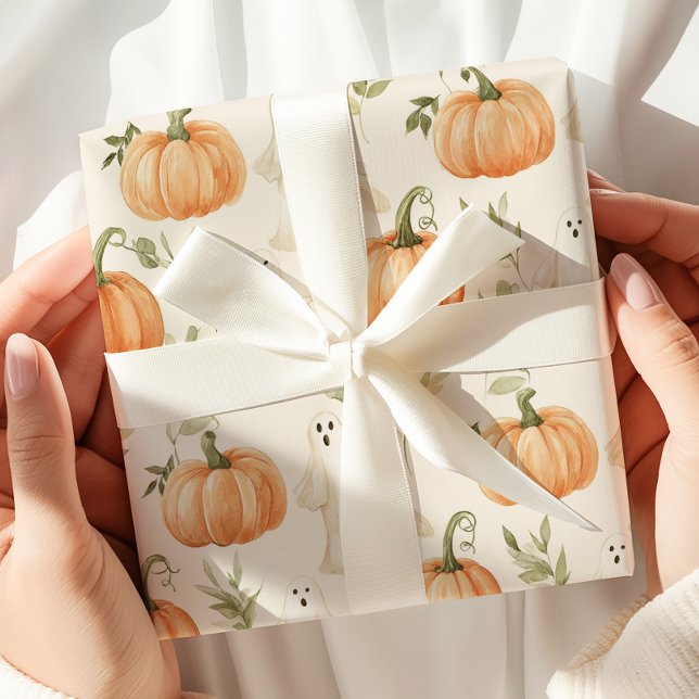 Cute Halloween Pumpkin Ghost Presentpapper (Skapare uppladdad)
