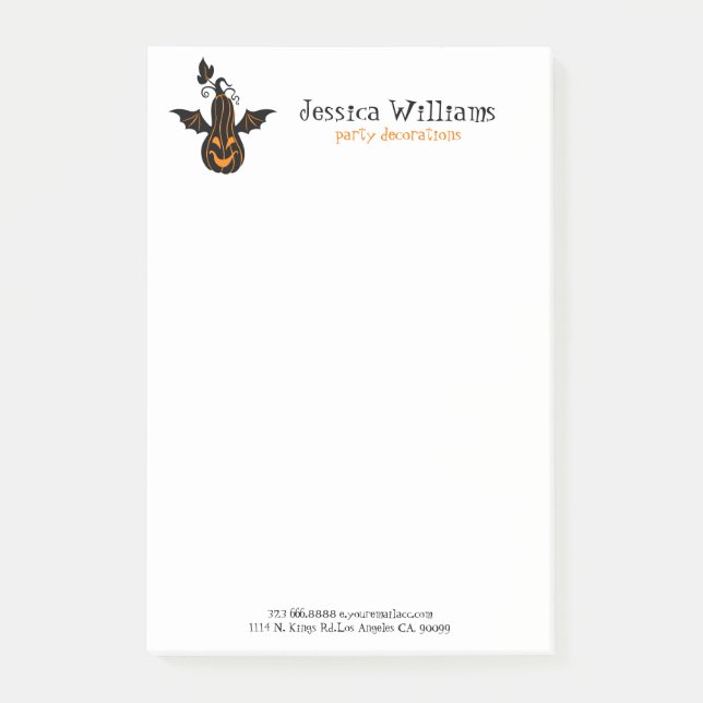 Cute Halloween Pumpkin med Fladdermus Vingar Post-it Block (Framsida)