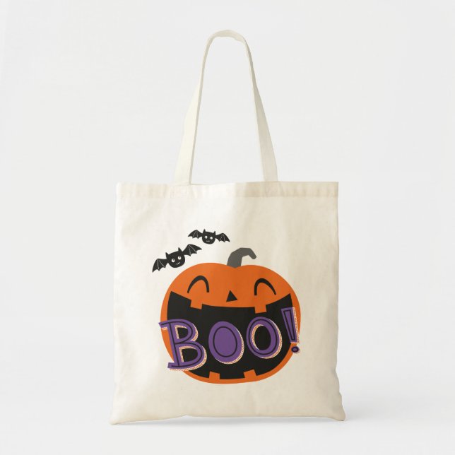 Cute Halloween Pumpkin med handlettrat Boo Tygkasse (Framsidan)