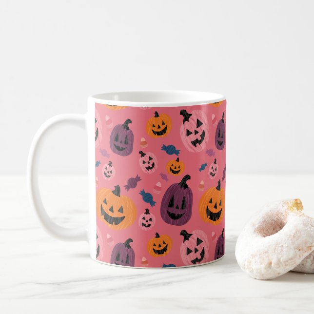Cute Halloween Pumpkin Mönster Mugg (Med munk)