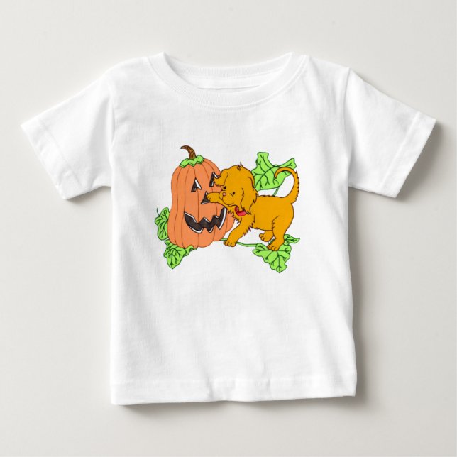 Cute Halloween Pumpkin och Puppy Tee Shirt (Framsida)