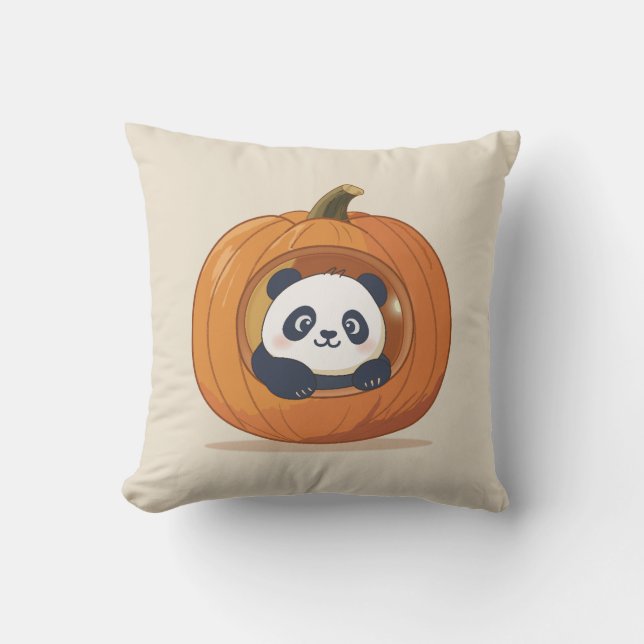 Cute Halloween Pumpkin Panda Kudde (Framsida)