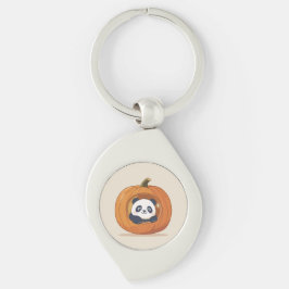 Cute Halloween Pumpkin Panda Swirl Silverfärgad Nyckelring