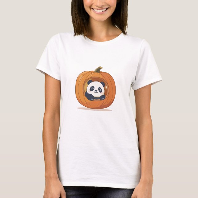 Cute Halloween Pumpkin Panda T Shirt (Framsida)