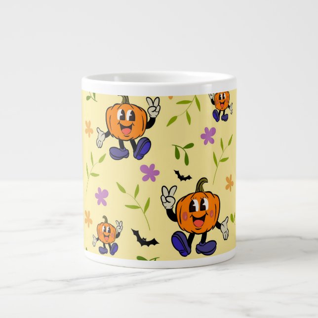 Cute Halloween Pumpkin Seamless Mönster Jumbo Mugg (Framsidan)
