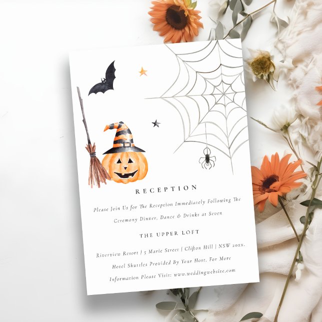 Cute Halloween Pumpkin Spindelnät bröllopsmottagni Tilläggskort (Skapare uppladdad)
