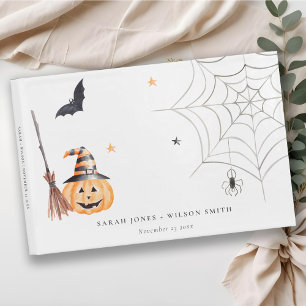 Cute Halloween Pumpkin Spindelnät Spooky Bröllop Gästböcker