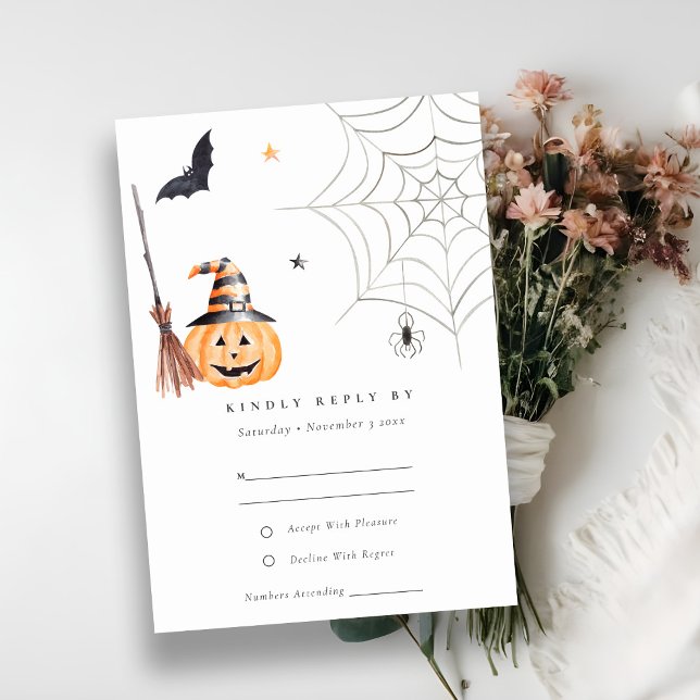 Cute Halloween Pumpkin Spindelnät Spooky Bröllop OSA Kort (Skapare uppladdad)