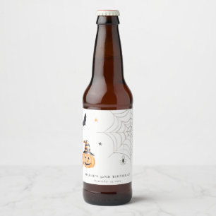 Cute Halloween Pumpkin-Spindelnät vid någon ålder Ölflaska Etikett