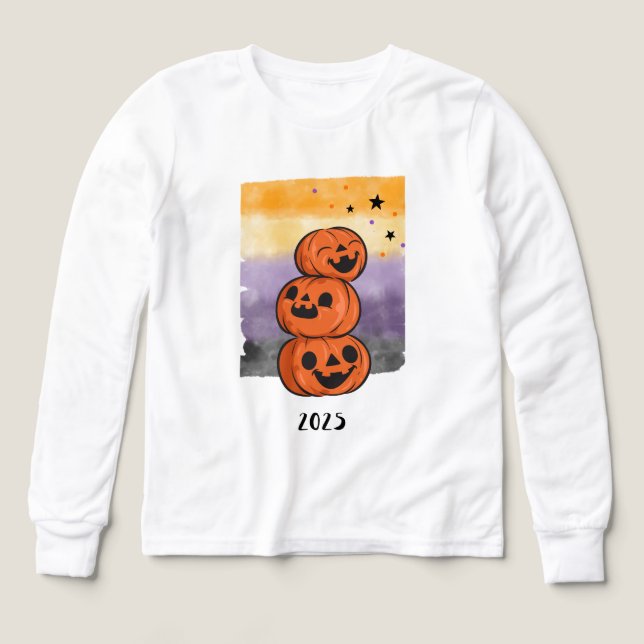 Cute Halloween Pumpkin Stack 2025 T Shirt (Design framsida)
