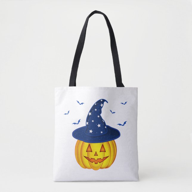 Cute Halloween Pumpkin Witch Hat Bus eller godis Tygkasse (Framsida)