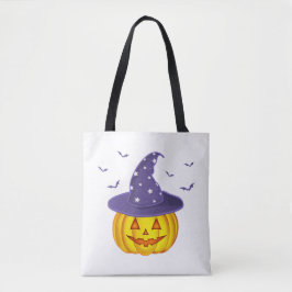 Cute Halloween Pumpkin Witch Hat Bus eller godis Tygkasse
