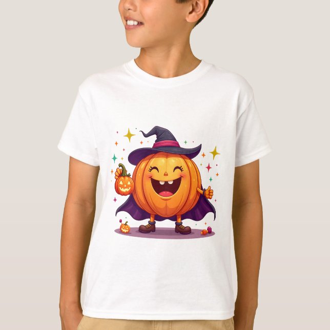 Cute halloween pumpkin witch t-shirt   (Framsida)