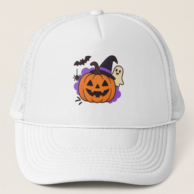 Cute Halloween Pumpkin with Witch Hat – Ghost & Ba Keps (Framsida)