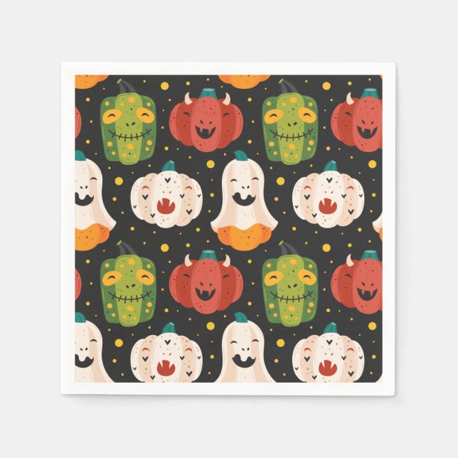 Cute Halloween Pumpkins and Gourds Papper Plate Pappersservett (Framsidan)