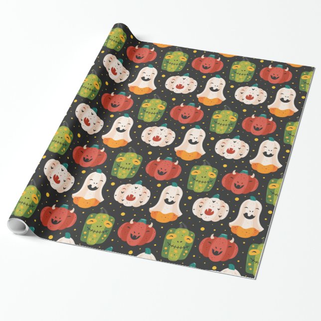 Cute Halloween Pumpkins and Gourds Presentpapper (Utrullad)