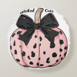 Cute Halloween Pumpkins och bows rosa Coquette Rund Kudde