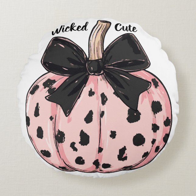 Cute Halloween Pumpkins och bows rosa Coquette Rund Kudde (Framsidan)